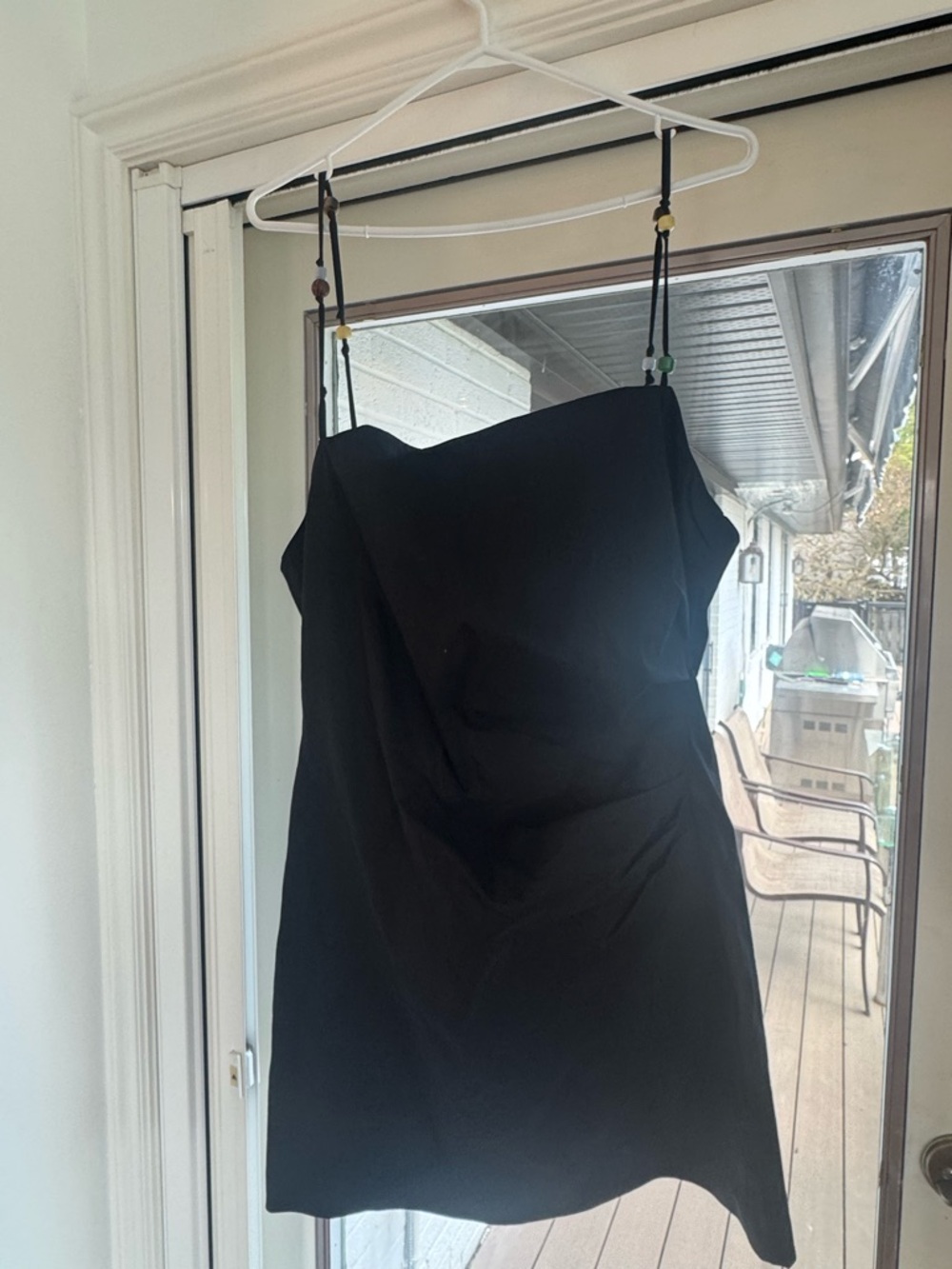 Zara Black Mini Slip Dress with Beaded Straps